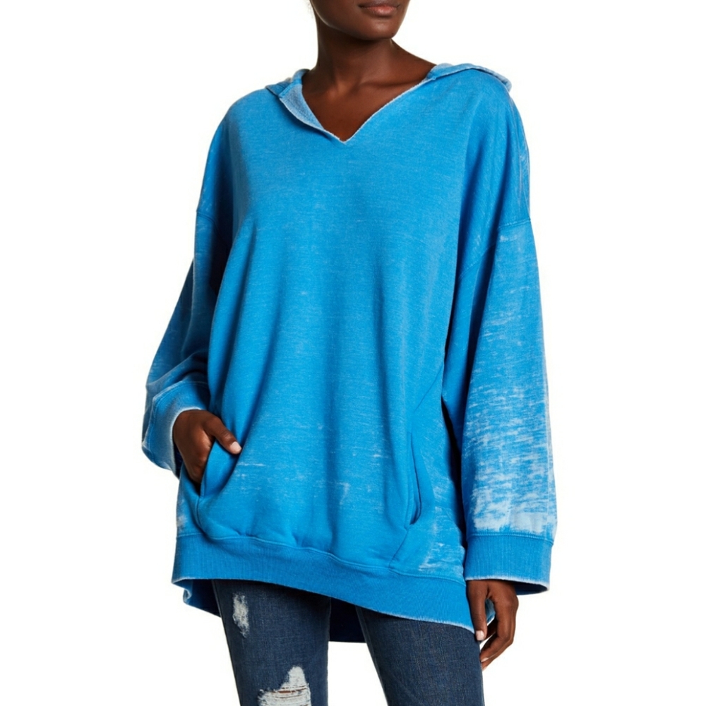 Blue Hooded Oversized Women's Sweatshirt